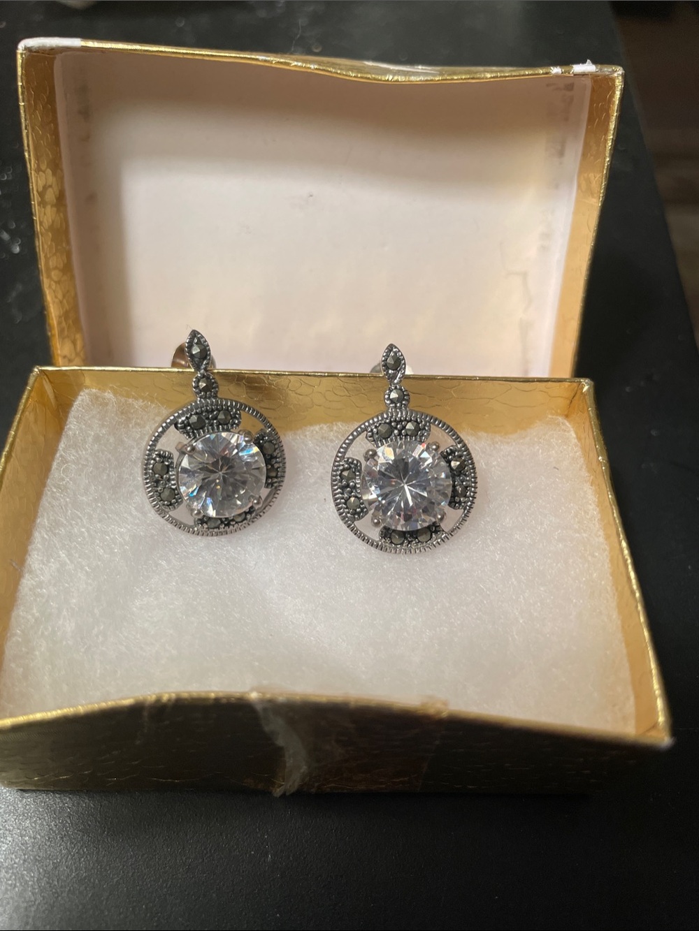 Classic Round Clear Stone Drop Earrings - Silver Tone